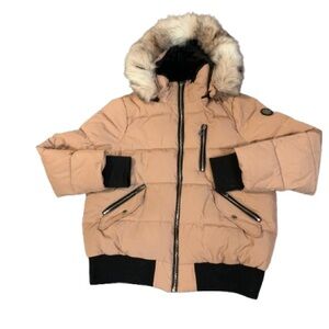 NWOT NOIZE Pink puffer jacket with fur hood